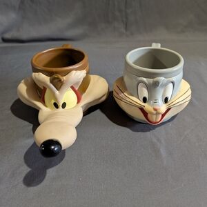 Bugs Bunny & Wile Coyote Mug Cup 3D Face 1992 Plastic Warner Bros Looney Tunes